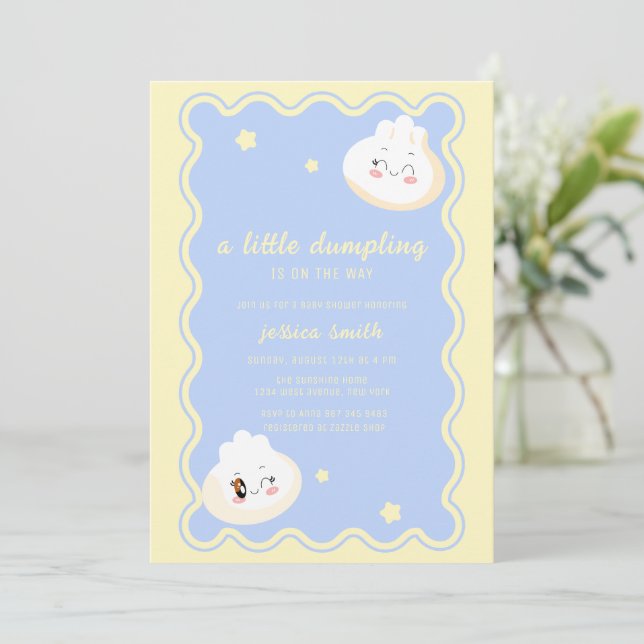 Invitación Blue Yellow Star Chinese Dumpling Baby Shower  (Anverso de pie)