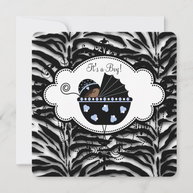 Invitación Blue Zebra Baby Boy Shower (Anverso)