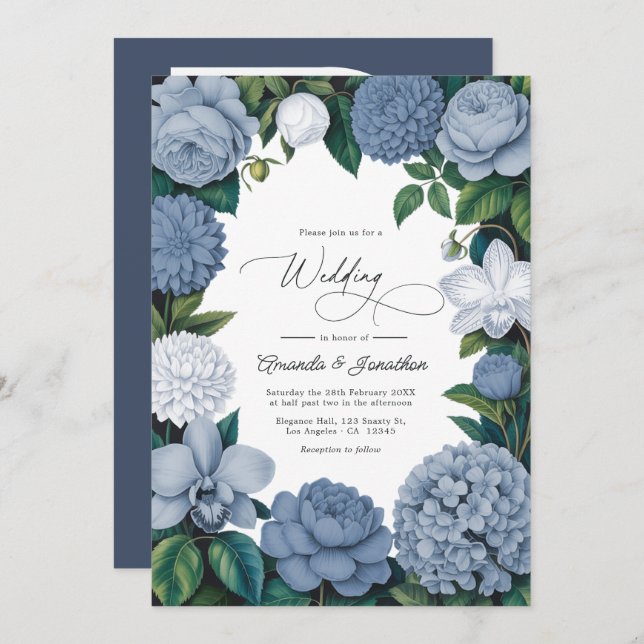Invitación Bluebell Haze, Pale Delft & Cloud White Wedding (Anverso / Reverso)