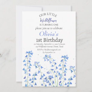 Invitación Bluebells 1er cumpleaños Floral azul