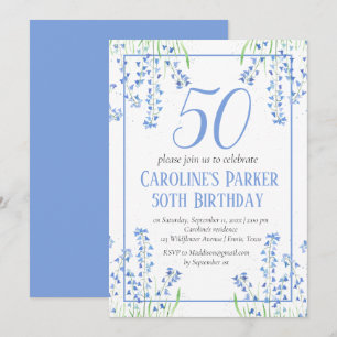 Invitación Bluebells 50 cumpleaños Floral Azul Botánico
