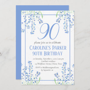 Invitación Bluebells 90º cumpleaños Floral Azul Botánico