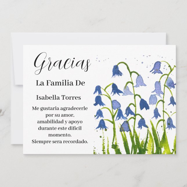 Invitación Bluebells Floral Funeral Muerte Gracias (Anverso)