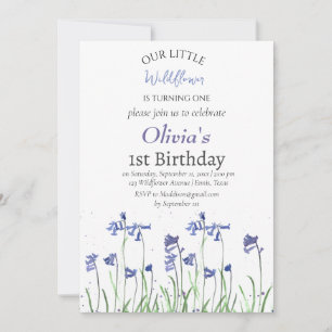 Invitación Bluebells Primer Chica de cumpleaños Floral Azul