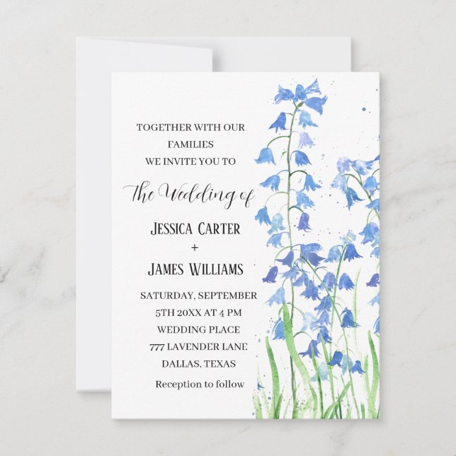 Invitación Bluebells Watercolor Floral Boda (Anverso)
