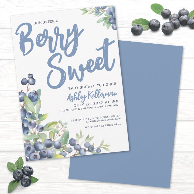 Invitación Blueberries Berry Sweet Baby Shower (Blueberries Berry Sweet Baby Shower Invitation)