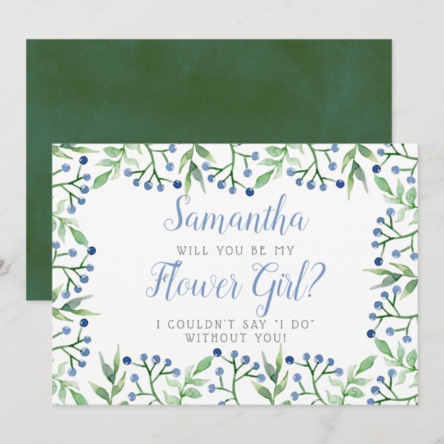 Invitación Blueberries de primavera | ¿Serás Mi Chica Flor? (Anverso / Reverso)
