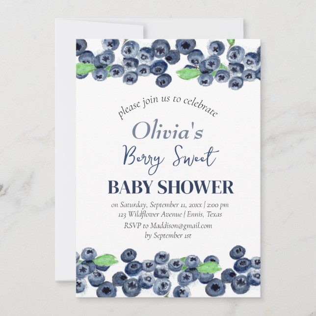 Invitación Blueberries Fruit Berry Sweet Baby Shower (Anverso)