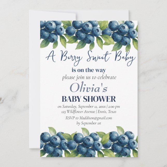 Invitación Blueberries Fruit Berry Sweet Baby Shower (Anverso)