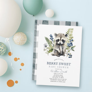 Invitación Blueberries & Raccoon Berry Sweet Boy Baby Shower