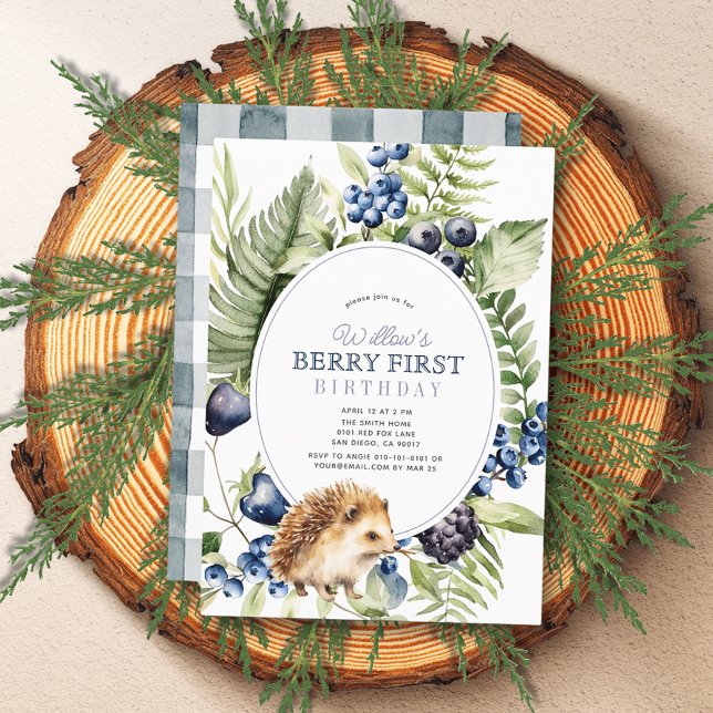 Invitación Blueberries y Hedgehog Berry Primer cumpleaños (Subido por el creador)