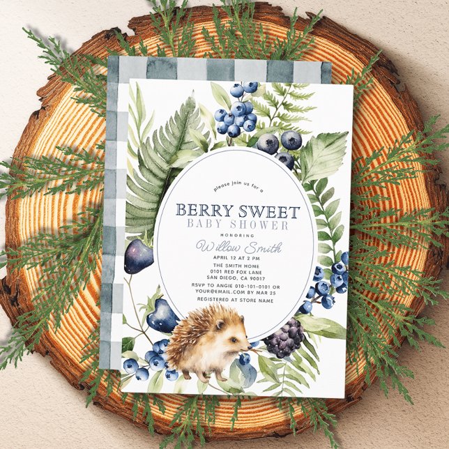 Invitación Blueberries y Hedgehog Berry Sweet Boy Baby Shower (Subido por el creador)
