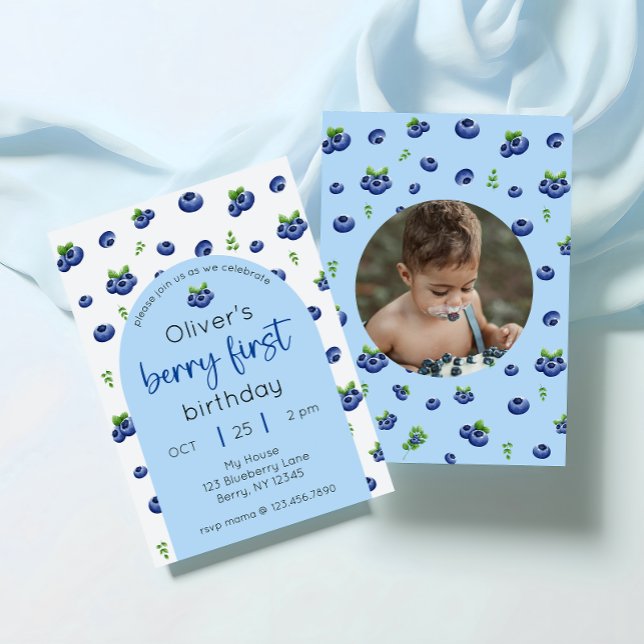 Invitación Blueberry 1ᵉʳ Birthday Berry First Photo (Subido por el creador)
