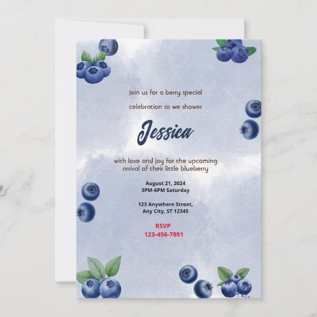 Invitación Blueberry Baby Shower (Anverso)