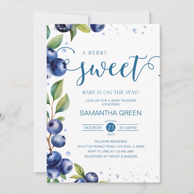 Invitación Blueberry Baby Shower (Anverso)