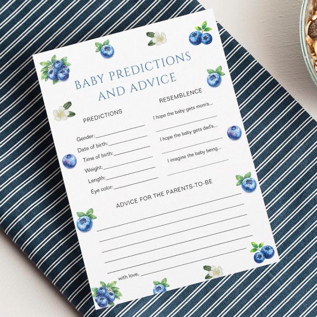 Invitación Blueberry Baby Shower Baby Prediction Game Card (Subido por el creador)
