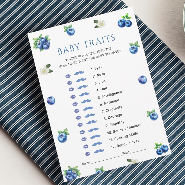Invitación Blueberry Baby Shower Baby Traits Game Card (Subido por el creador)