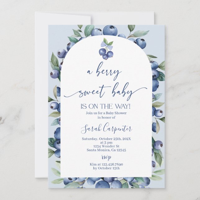 Invitación Blueberry Baby Shower Boy (Anverso)