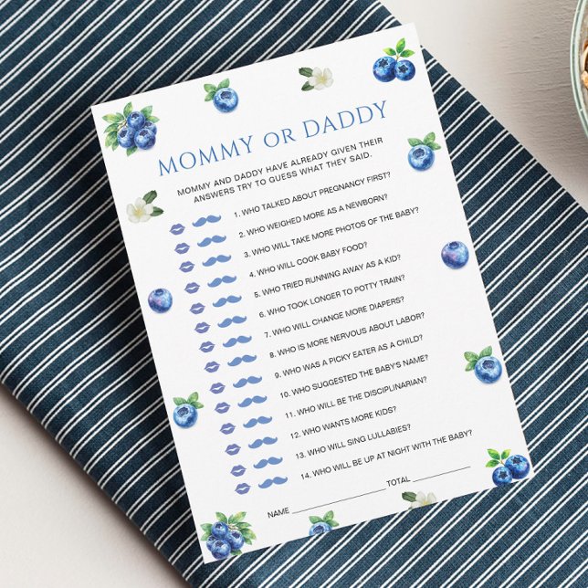 Invitación Blueberry Baby Shower Mommy or Daddy Game Card (Subido por el creador)