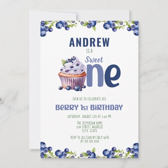 Invitación Blueberry Berry 1er cumpleaños (Anverso)