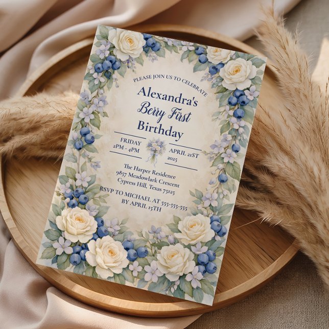 Invitación Blueberry Berry Botanical 1st Birthday (Subido por el creador)