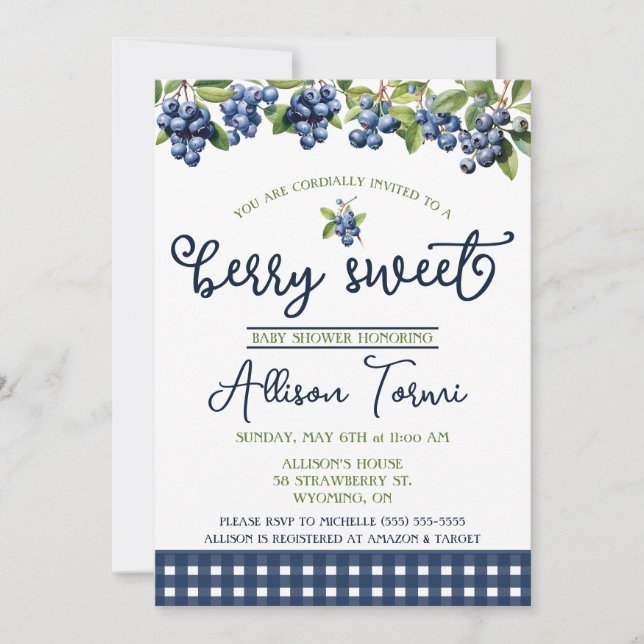 Invitación Blueberry, Berry Sweet Baby Shower (Anverso)