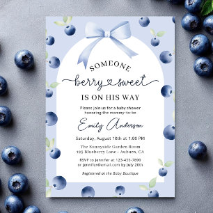 Invitación Blueberry Berry Sweet Boy Bow Baby Shower