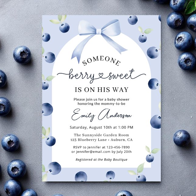 Invitación Blueberry Berry Sweet Boy Bow Baby Shower (Subido por el creador)