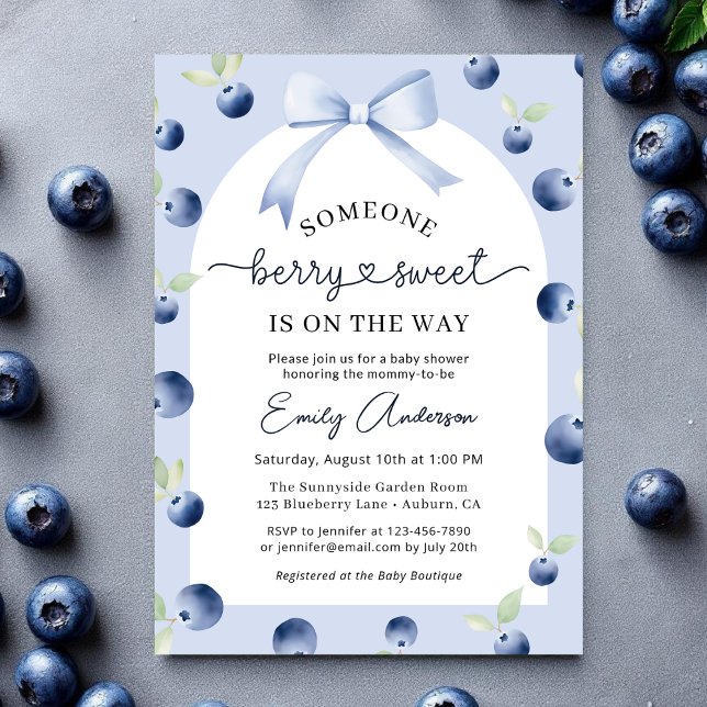 Invitación Blueberry Berry Sweet Croquette Bow Baby Shower (Subido por el creador)