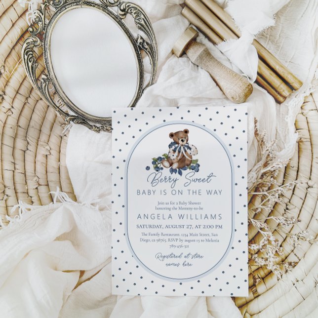Invitación Blueberry Berry Sweet Dusty Blue Boy Baby Shower (Subido por el creador)