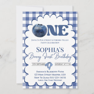 Invitación Blueberry Berry Sweet Girl 1er Cumpleaños