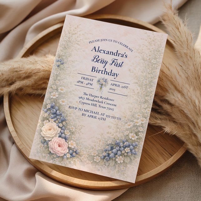 Invitación Blueberry Berry Vintage Garden 1st Birthday (Subido por el creador)