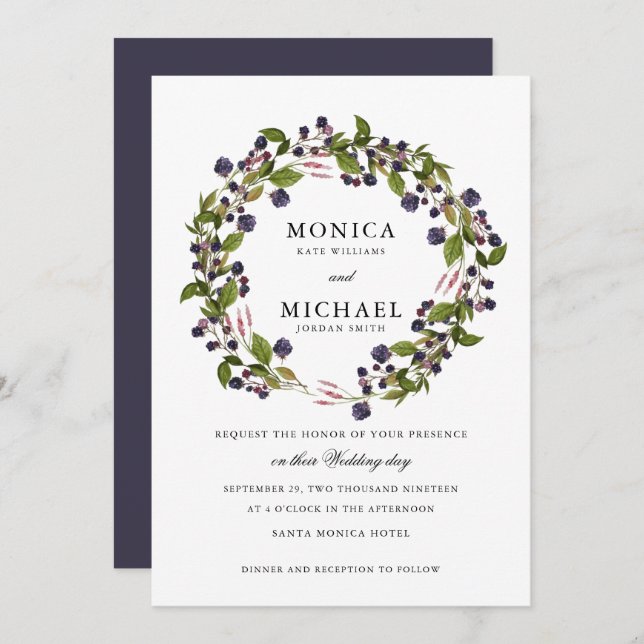Invitación Blueberry | boda botánico moderno (Anverso / Reverso)