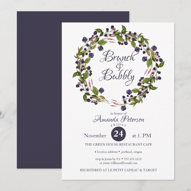 Invitación Blueberry | BODA BRUNCH & Bubbly (Anverso / Reverso)