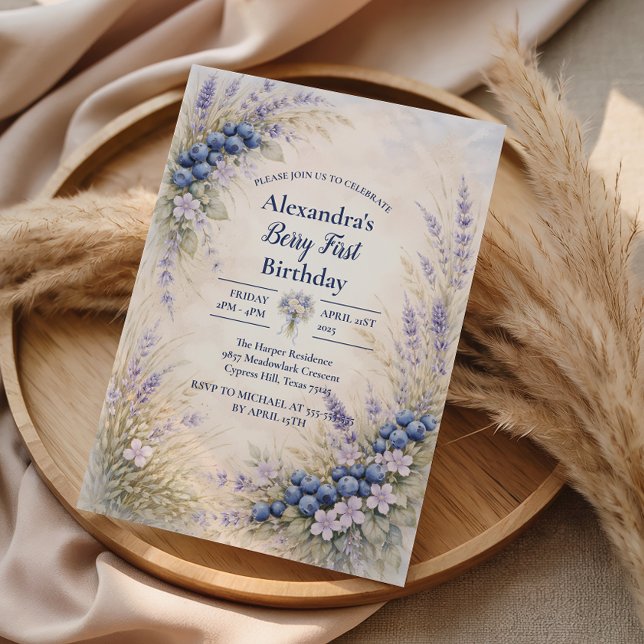 Invitación Blueberry Botanical Berry Theme 1st Birthday (Subido por el creador)