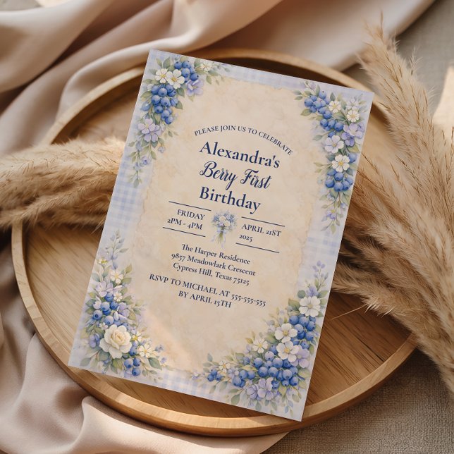 Invitación Blueberry Floral Storybook Berry 1st Birthday (Subido por el creador)