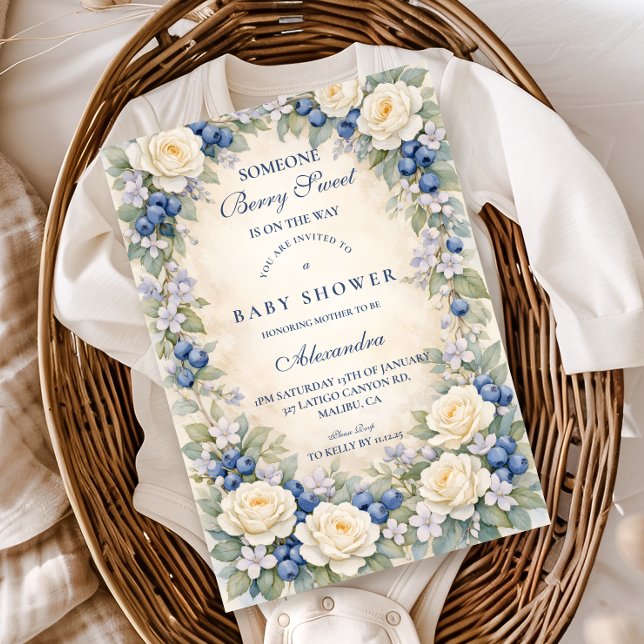Invitación Blueberry Floral Wreath Baby Shower (Subido por el creador)