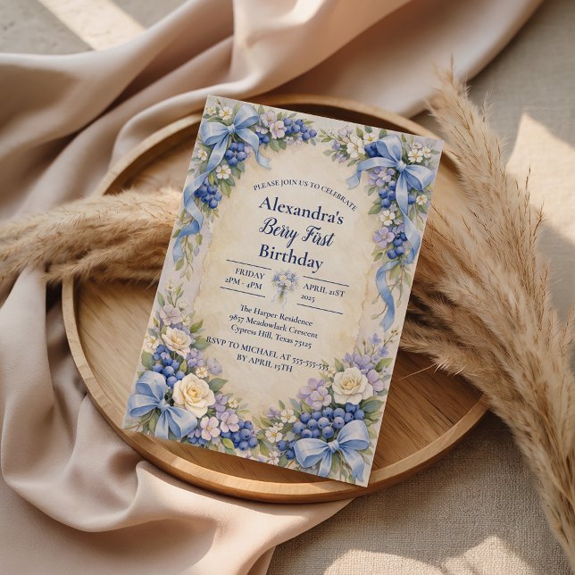 Invitación Blueberry Garden Berry First 1st Birthday (Subido por el creador)