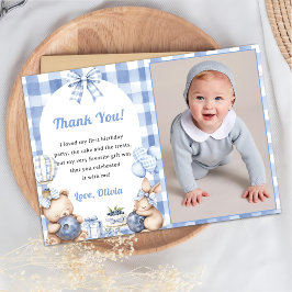 Invitación Blueberry Gingham Birthday Party Thank You Card