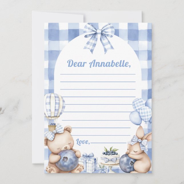 Invitación Blueberry Gingham Time Capsule Note Message (Anverso)