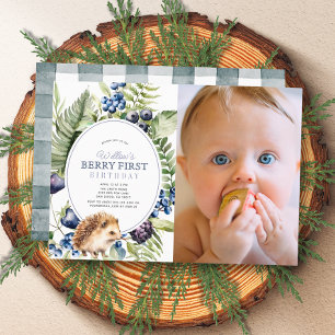 Invitación Blueberry Hedgehog Berry First Birthday Photo