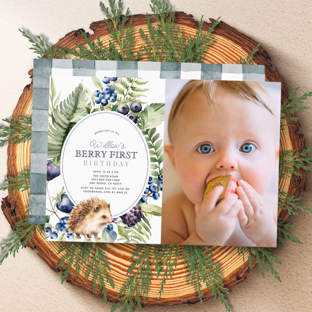 Invitación Blueberry Hedgehog Berry First Birthday Photo (Subido por el creador)