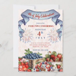 Invitación Blueberry Strawberry Old Fashioned BBQ 4 de Julio