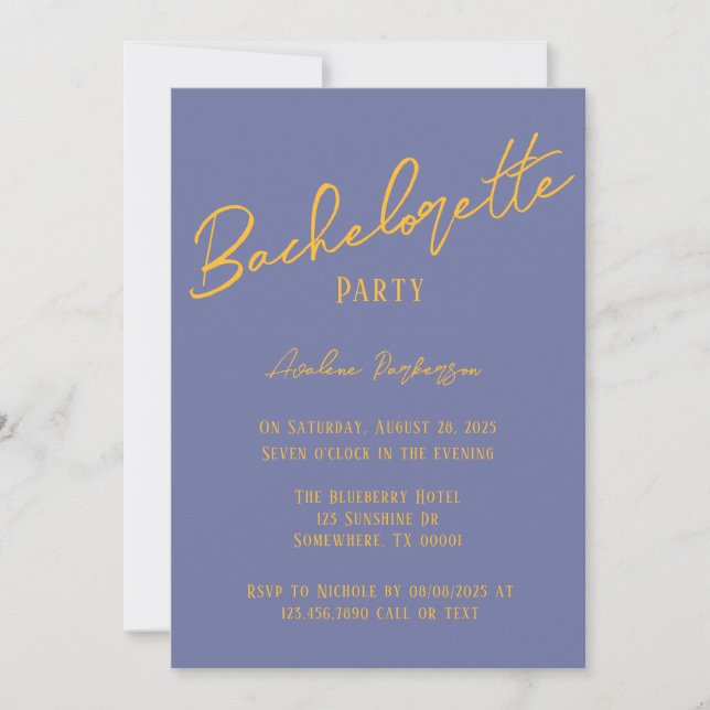 Invitación Blueberry Sunshine Typography Bachelorette Party (Anverso)