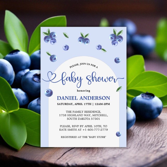 Invitación Blueberry Sweet Watercolor Boy Baby Shower (Blueberry Sweet Watercolor Boy Baby Shower Invitation)