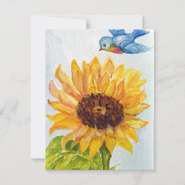 Invitación Bluebird de la felicidad con el girasol (Anverso)