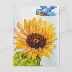 Invitación Bluebird de la felicidad con el girasol