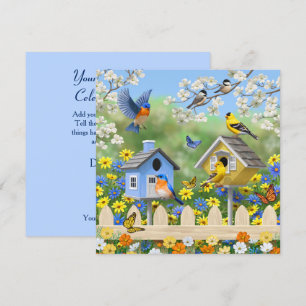 Invitación Bluebirds Goldfinches Birdhouses Flower Garden