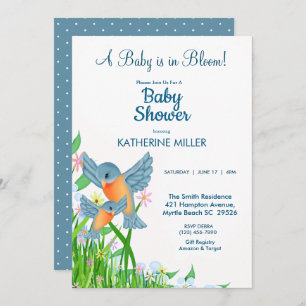 Invitación Bluebirds Wildflowers Baby Shower