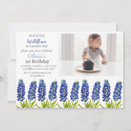 Invitación Bluebonnets 1er cumpleaños Chica Foto Floral
